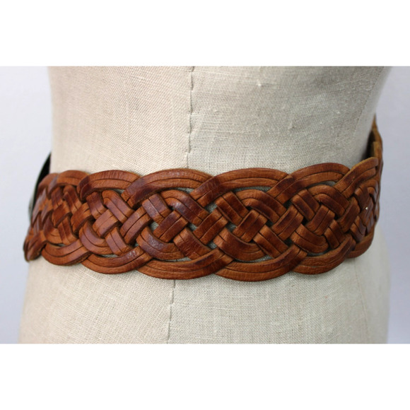 Morocco Braided Brown Belt M/L Chico's Leather Boho Silver Metal Buckle Vintage - Picture 6 of 12